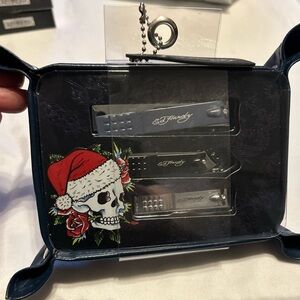 Ed Harley 3pc Men Grooming Set w/ Case Nail Clippers Kit Blue